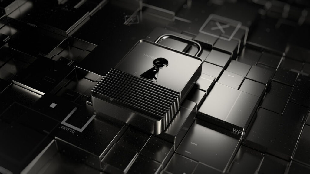 A sleek black padlock sits on a digital grid—symbolizing how a password manager locks down your online life like a vault, keeping hackers out and your data safe.