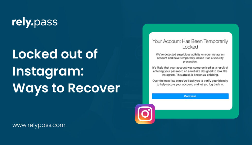 Instagram account locked message displayed on a phone screen with a warning box and Instagram icon.