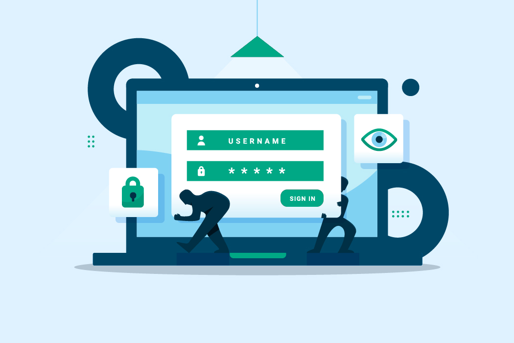 Illustration showing TikTok login screen and account security icons related to password reset and login problems