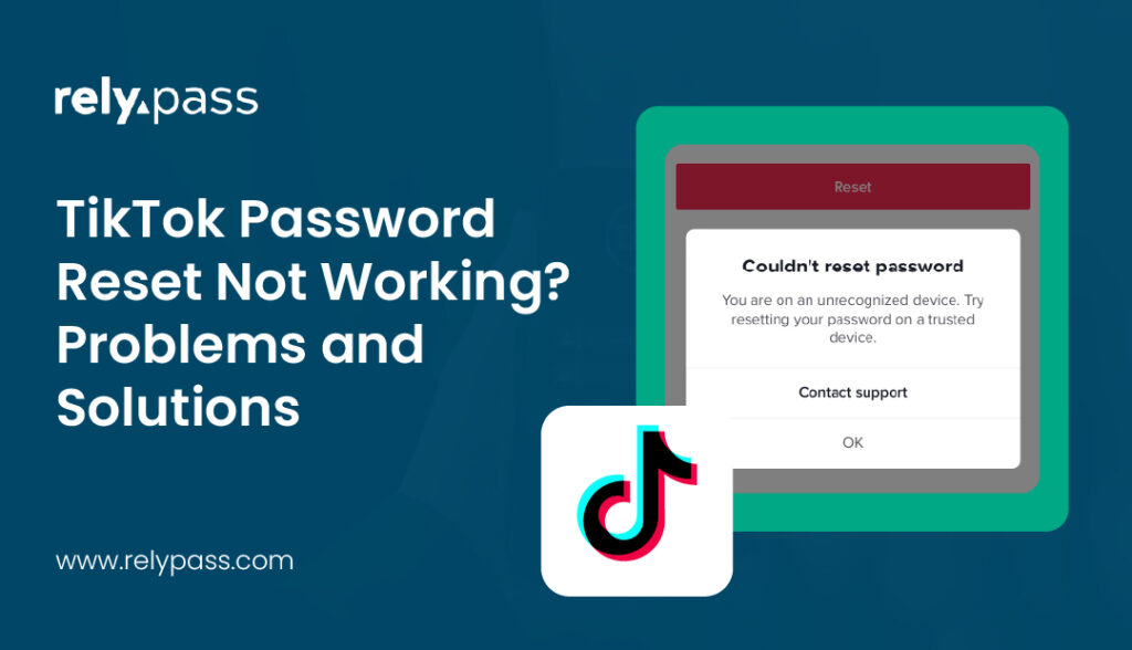 TikTok password reset error showing “Couldn’t reset password” on unrecognized device screen