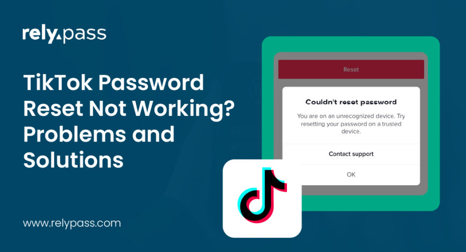 TikTok password reset error showing “Couldn’t reset password” on unrecognized device screen