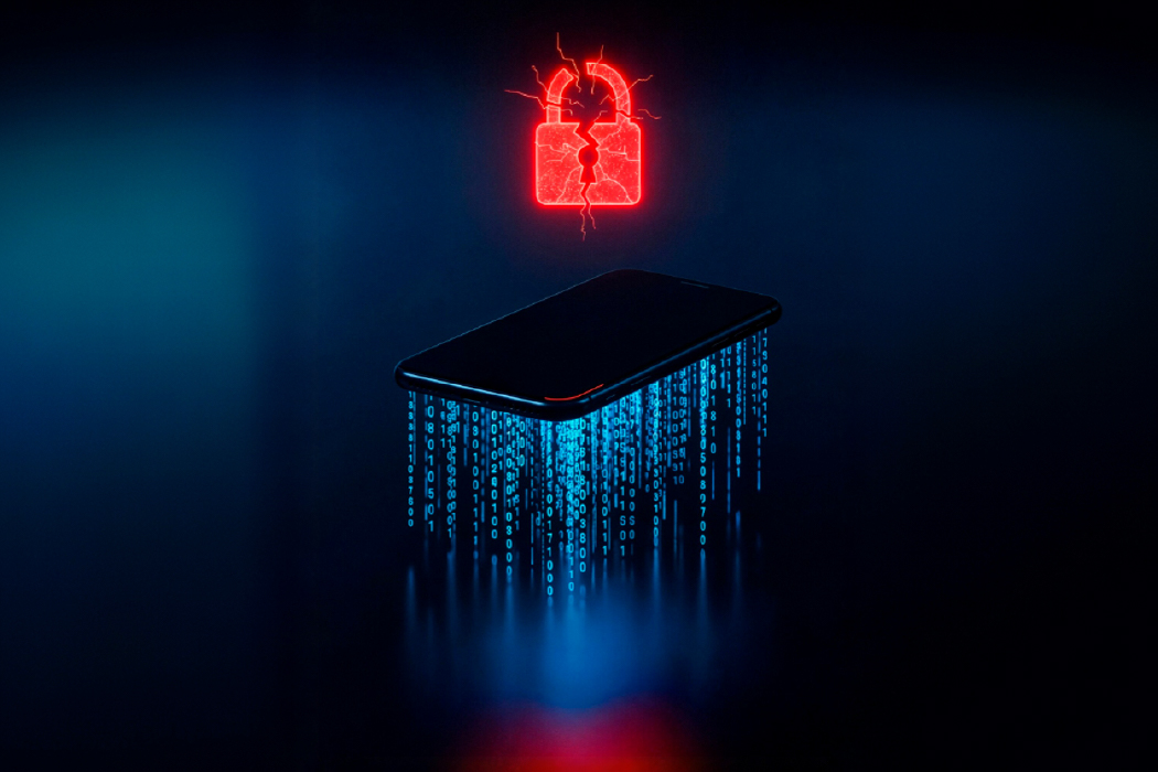 Smartphone with digital data and broken lock icon representing secure setup steps to avoid future problems with two factor authentication and account access issues.