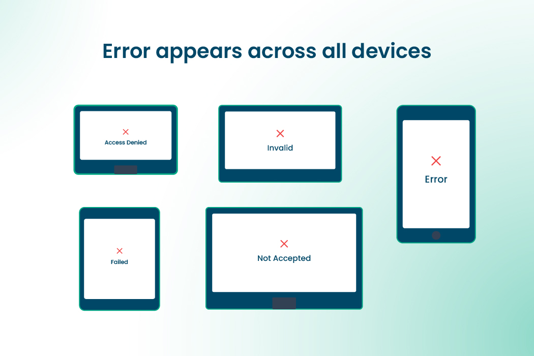 Password not accepted error appearing on multiple devices including desktop laptop tablet and smartphone screens
