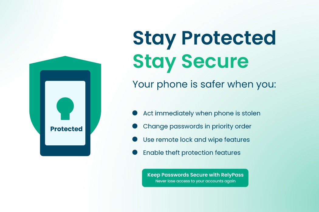 RelyPass password manager protecting phones with secure storage, remote features, and theft protection capabilities